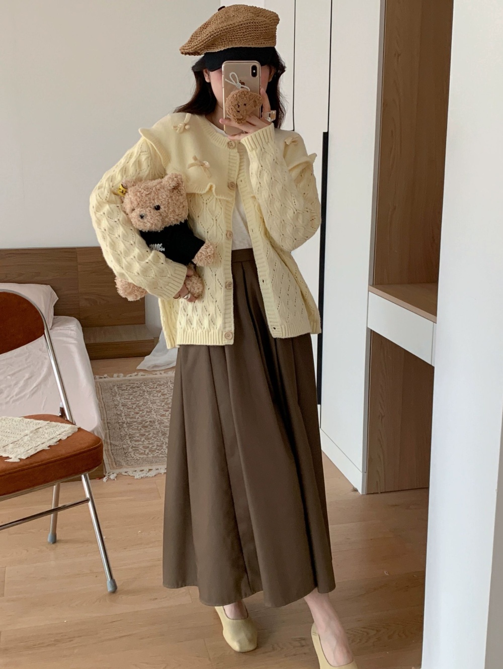 Knitted lazy tender all-match coat loose bow sweet sweater