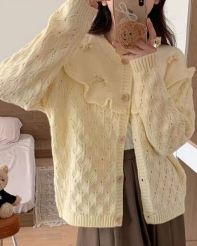 Knitted lazy tender all-match coat loose bow sweet sweater