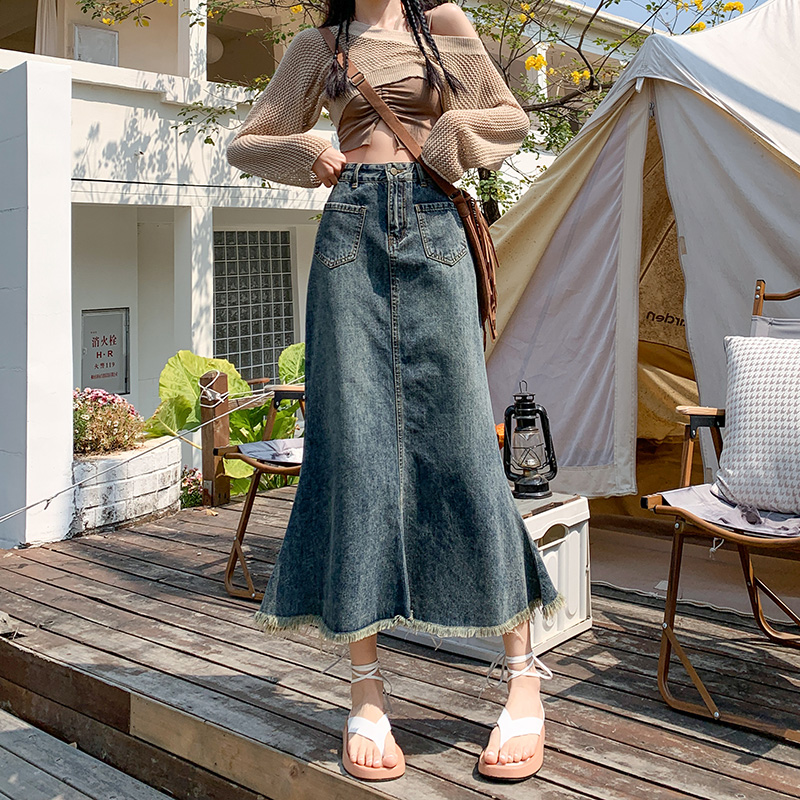 Package hip retro skirt Korean style long dress for women
