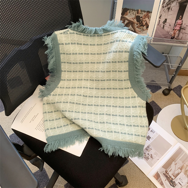 Stripe autumn tops tassels knitted waistcoat for women