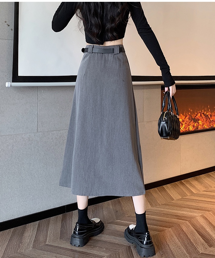 All-match crimp autumn long skirt gray slim skirt for women