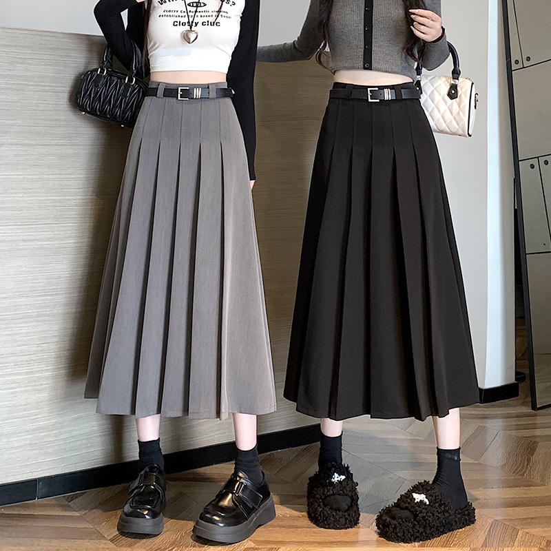 Gray autumn long skirt long pleated business suit for women