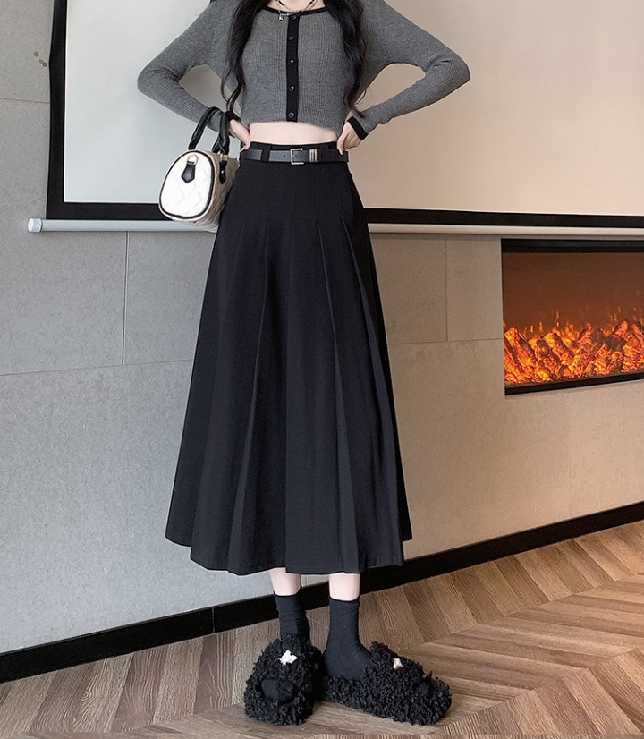 Gray autumn long skirt long pleated business suit for women