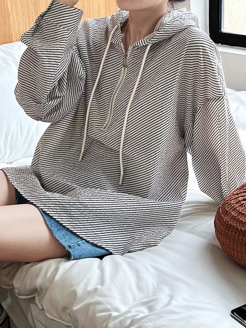 Thin hooded Casual shirt lazy half zip tops for women