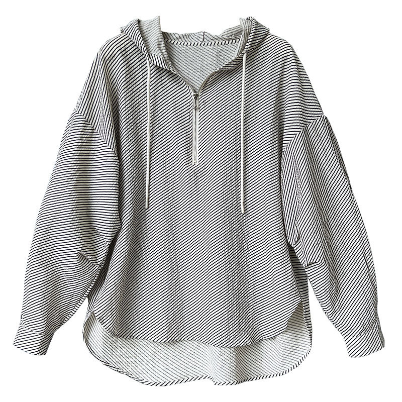 Thin hooded Casual shirt lazy half zip tops for women