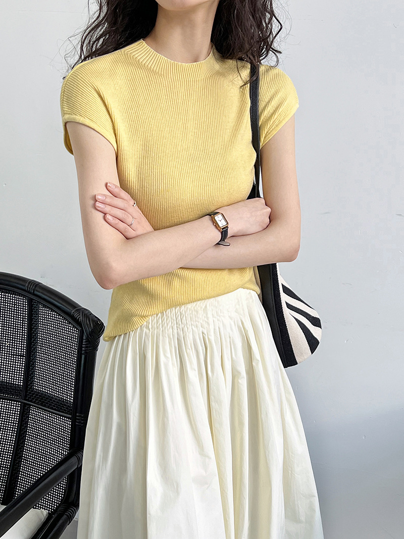 Short sleeve autumn tops simple wool bottoming shirt for women
