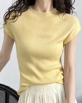Short sleeve autumn tops simple wool bottoming shirt for women