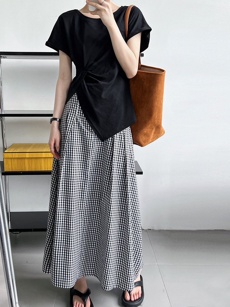 Plaid chouzhe high waist long skirt for women
