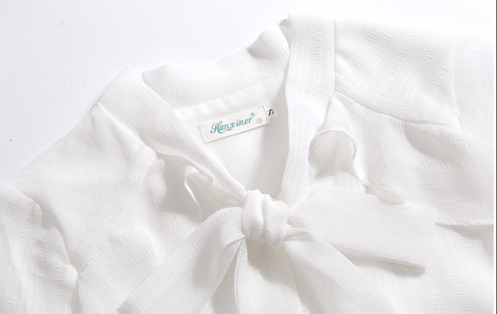 All-match autumn bow tops chiffon white shirt for women