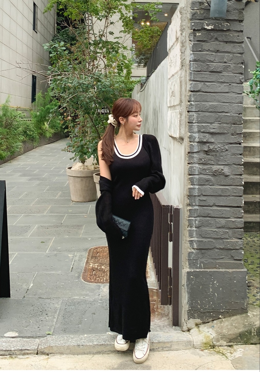 Knitted short slim shawl long sleeve temperament dress