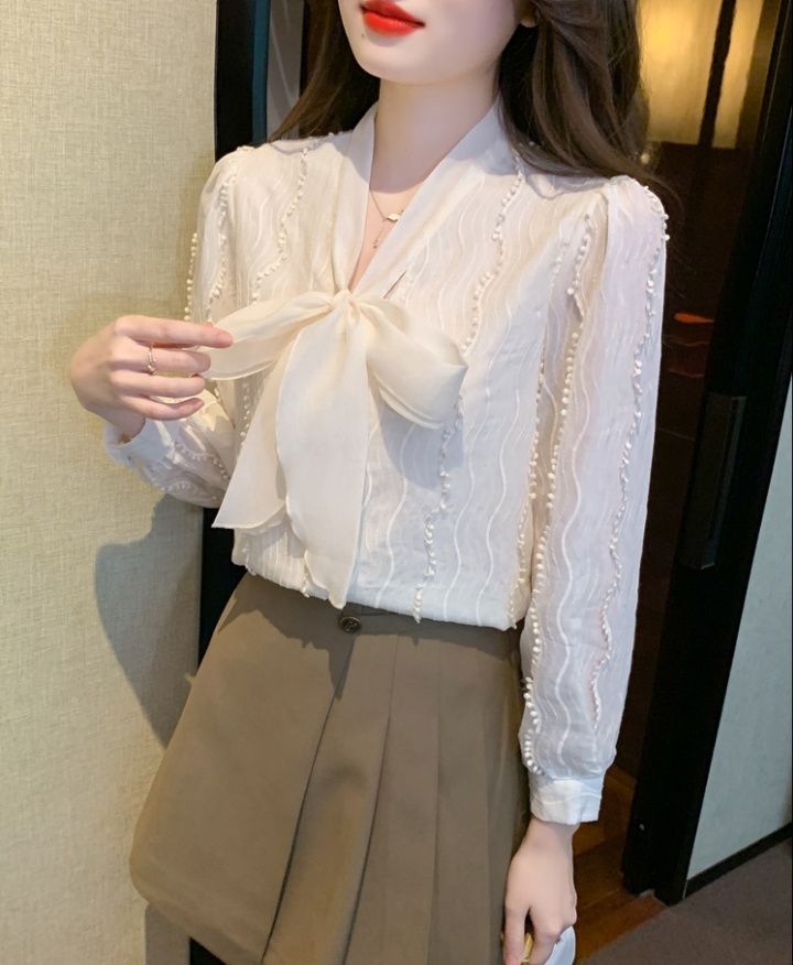 Sweet Korean style tops frenum bow chiffon shirt