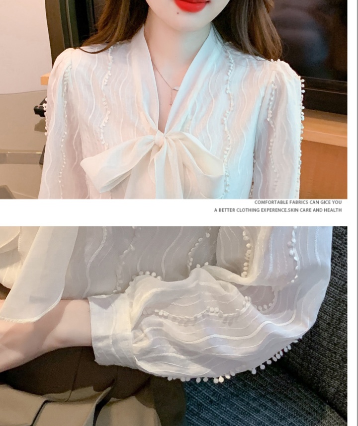 Sweet Korean style tops frenum bow chiffon shirt