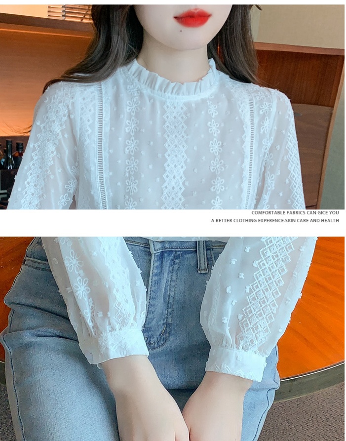 Bottoming lace tops round neck chiffon shirt for women