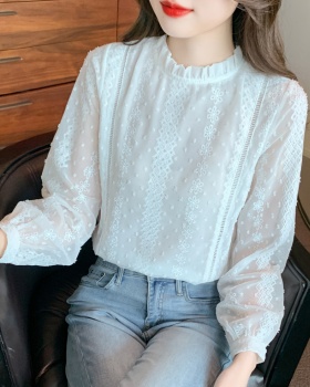Bottoming lace tops round neck chiffon shirt for women