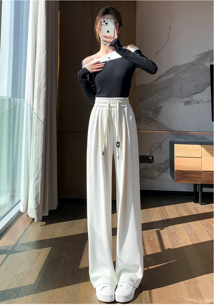 High waist casual pants mopping wide leg pants for women