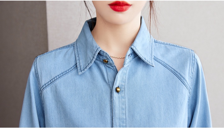 Blue denim all-match coat long sleeve loose shirt for women