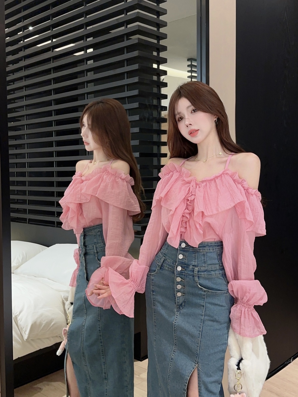 Wood ear skirt sling tops 2pcs set for women