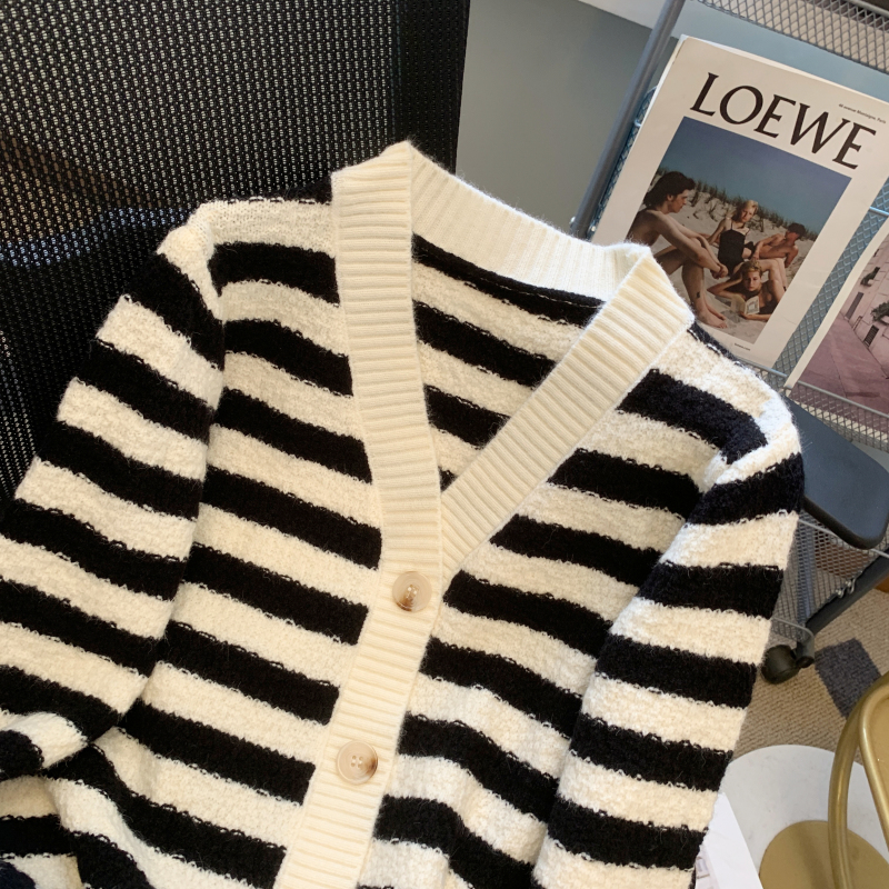 Outside the ride long sleeve shawl stripe cardigan