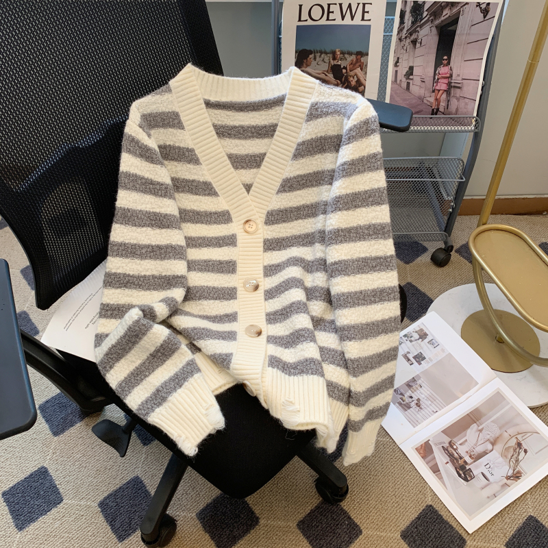 Outside the ride long sleeve shawl stripe cardigan