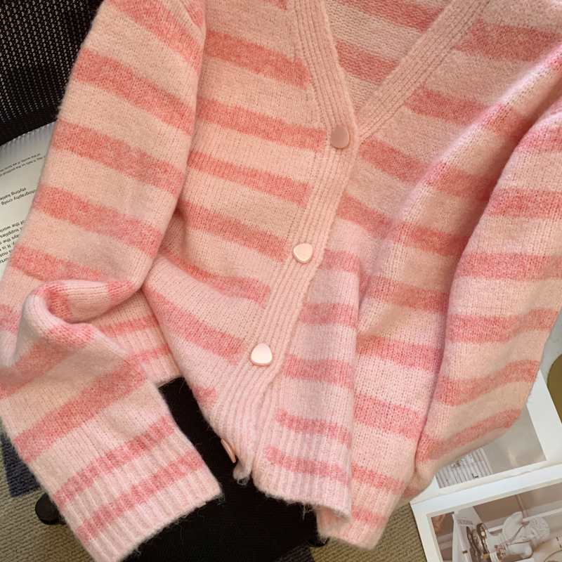 Knitted V-neck cardigan stripe autumn coat