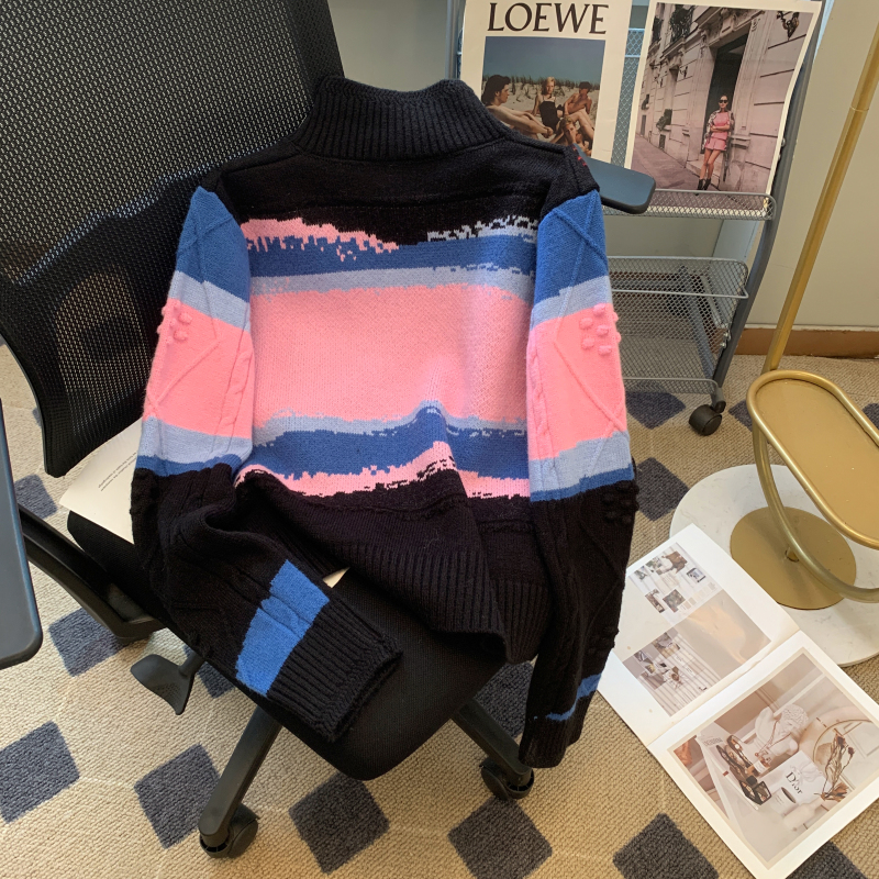Zip cardigan mixed colors towel for women