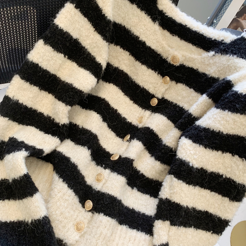 Stripe short sweater autumn and winter niche cardigan