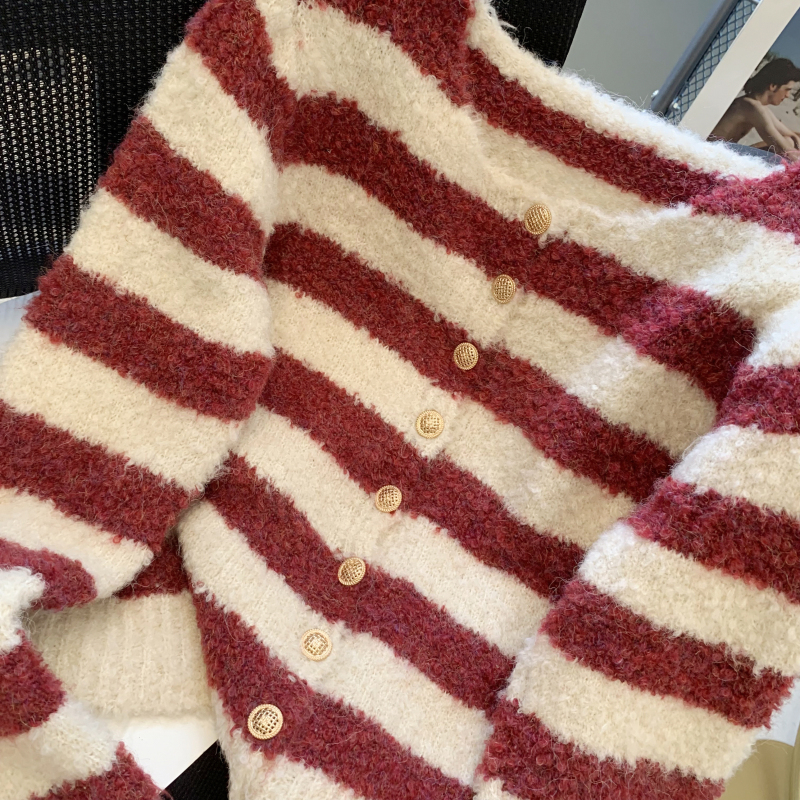 Stripe short sweater autumn and winter niche cardigan