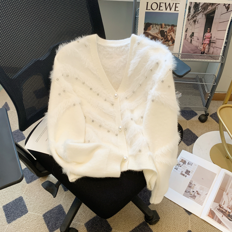 Ladies short cardigan feather sweater for women