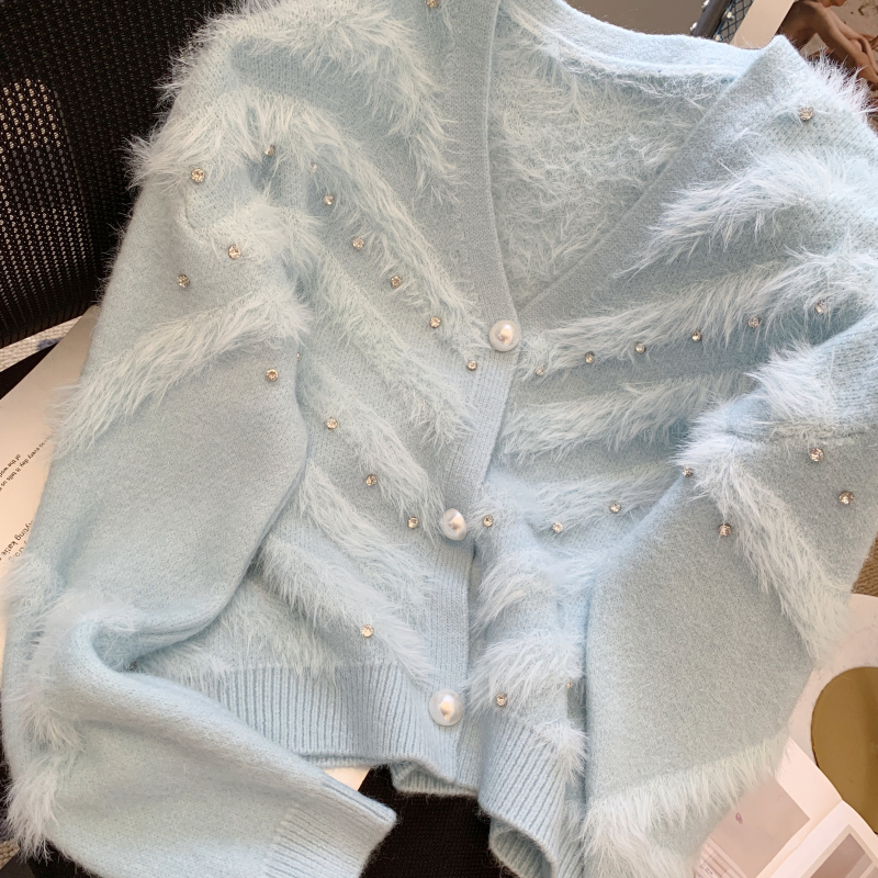 Ladies short cardigan feather sweater for women