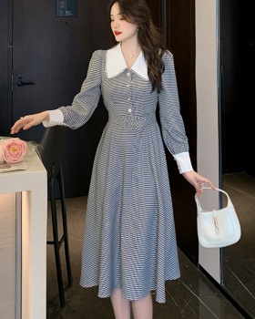 Lapel lace single-breasted pinched waist temperament dress