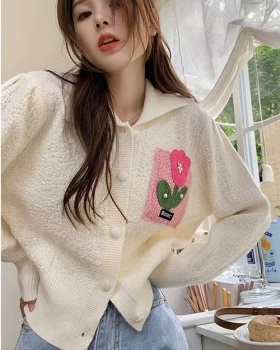 Lapel long sleeve tender sweater short knitted tops for women