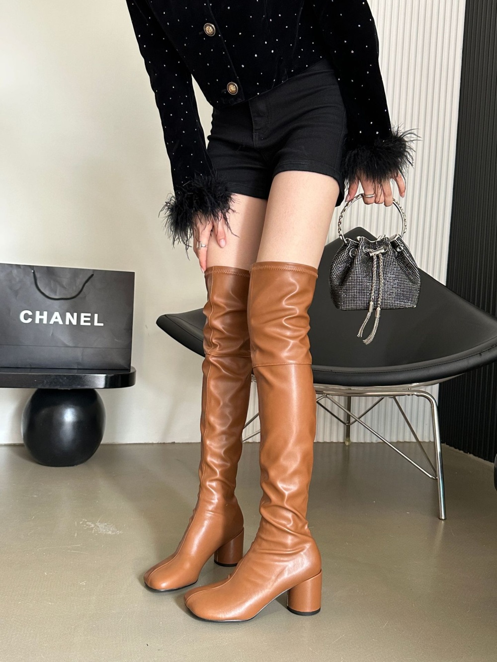 Square head thick boots thin summer thigh boots for women