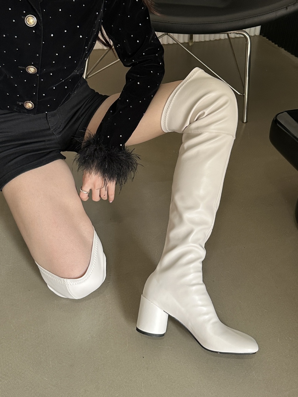 Square head thick boots thin summer thigh boots for women