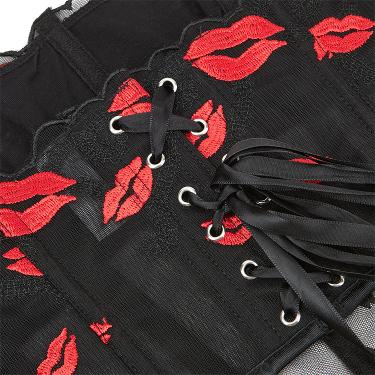 Red lipstick gauze breathable pattern tops for women