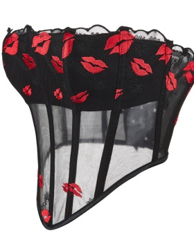 Red lipstick gauze breathable pattern tops for women