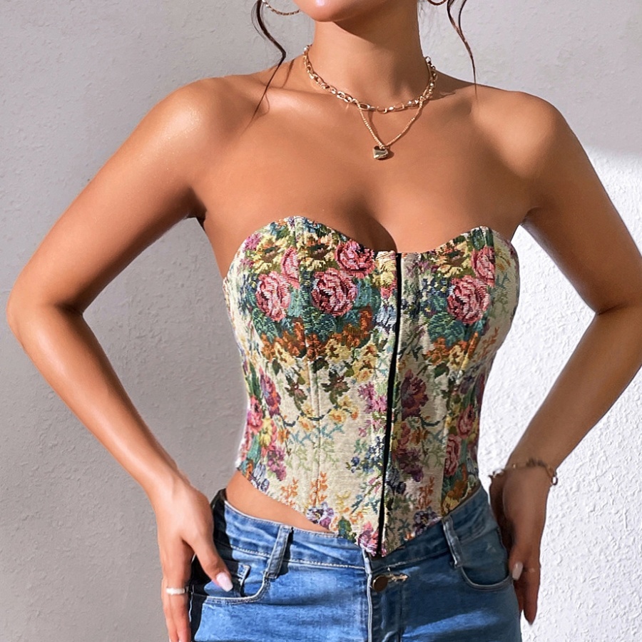 Jacquard wrapped chest tops breasted sexy vest