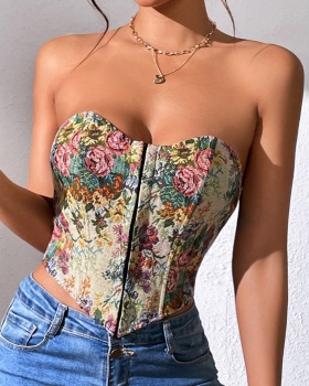 Jacquard wrapped chest tops breasted sexy vest