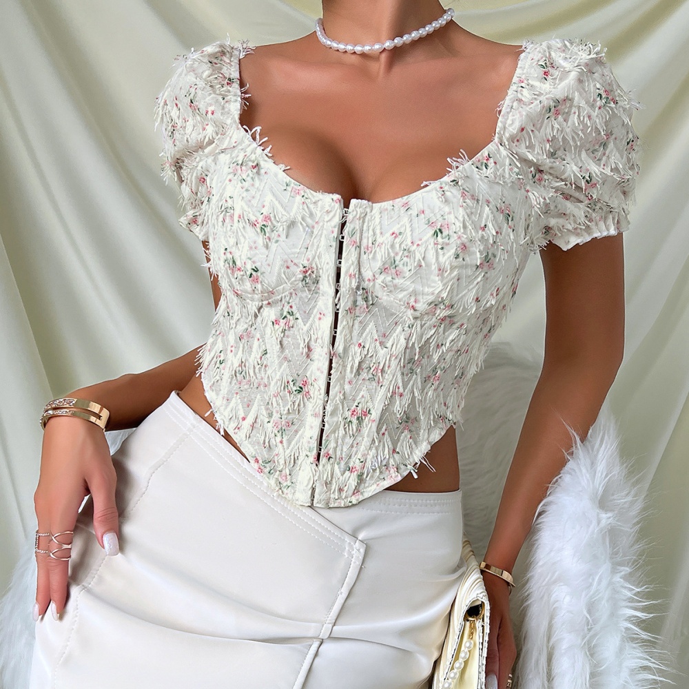 Tassels low-cut tops spicegirl jacquard corset for women