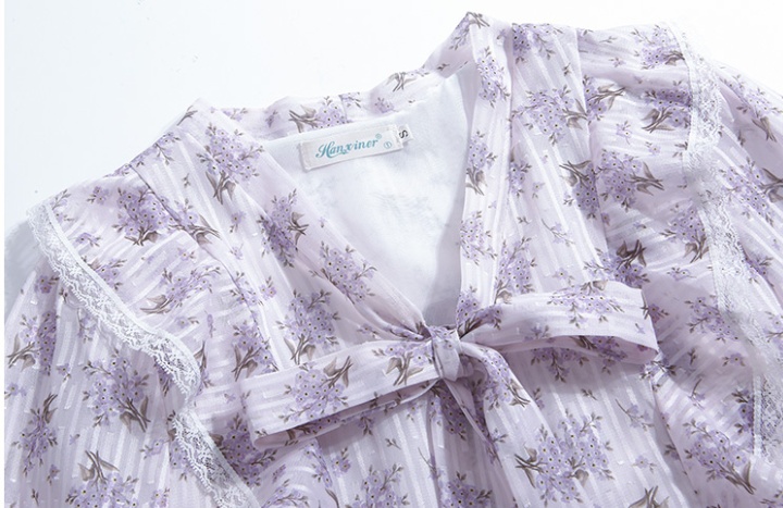 Purple bow chiffon shirt floral shirt for women