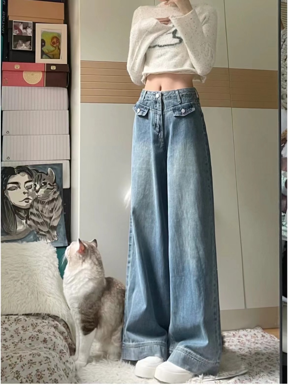 Mopping straight long pants retro fashion jeans