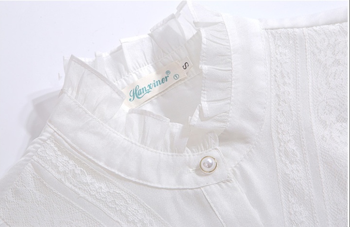 White long sleeve autumn organza wood ear shirt for women