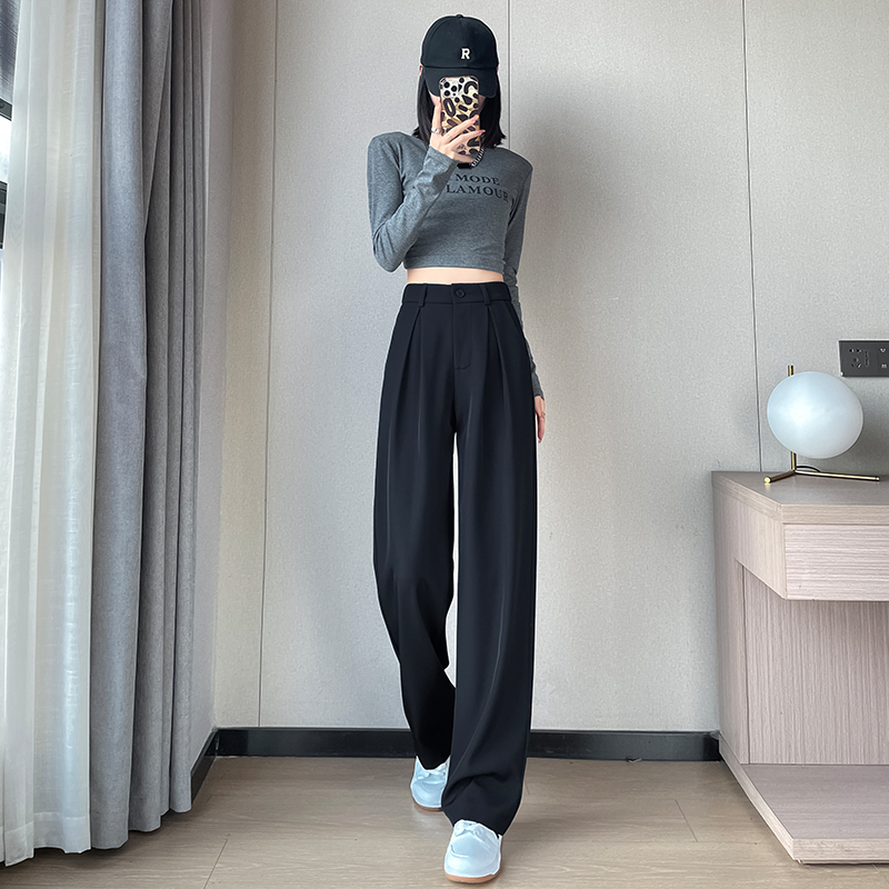 Black drape wide leg pants spring and autumn pants for women