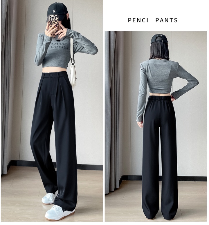 Black wide-leg pants women's high waist drape casual pants