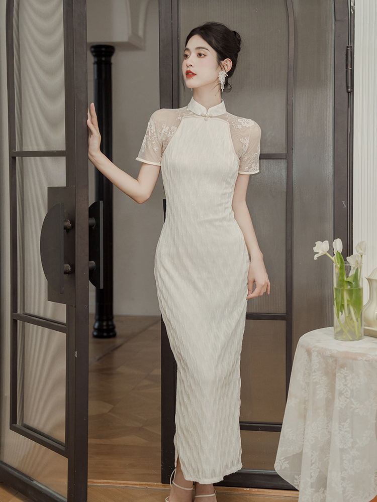 Lace retro long dress wedding Chinese style cheongsam
