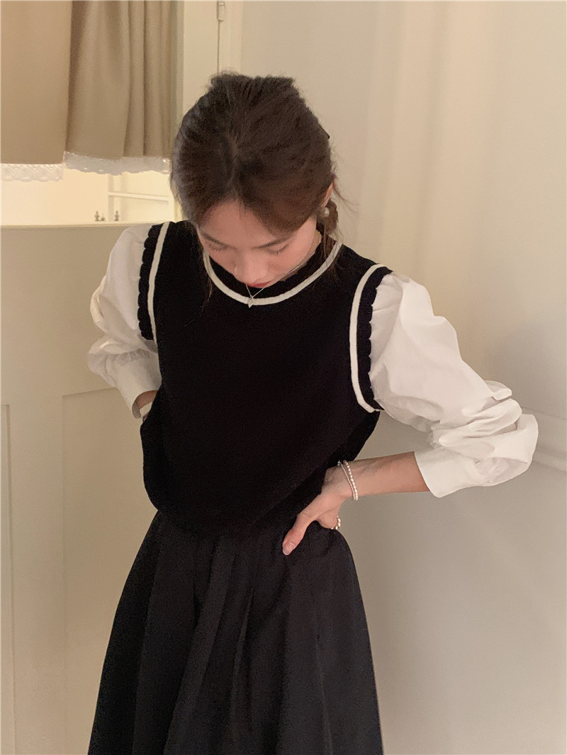 Korean style splice shirt long sleeve Pseudo-two sweater
