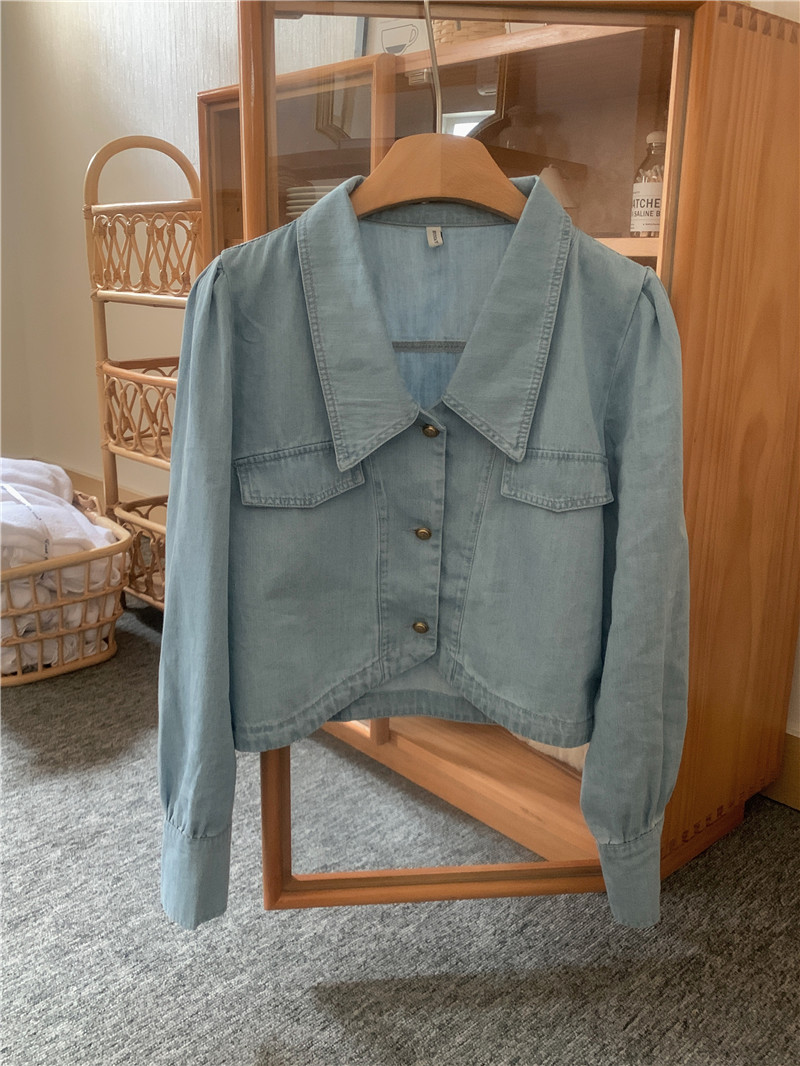 France style retro coat washed short denim jacket