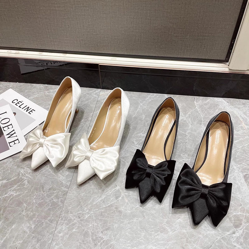 Bow wedding shoes fine-root high-heeled shoes for women