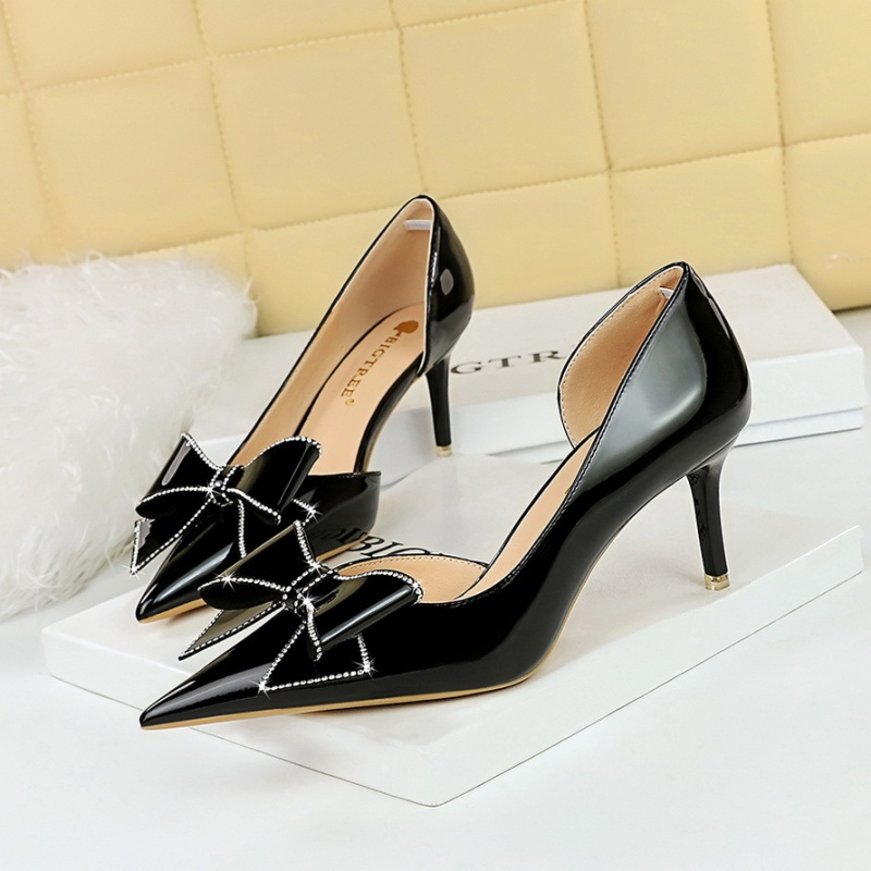 Hollow banquet shoes bow rhinestone stilettos for women