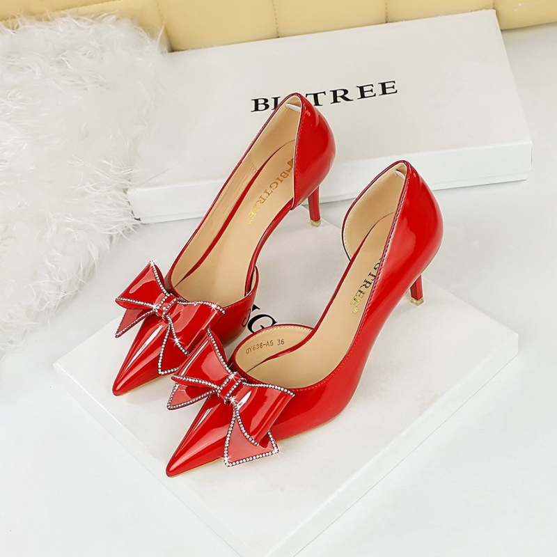 Hollow banquet shoes bow rhinestone stilettos for women