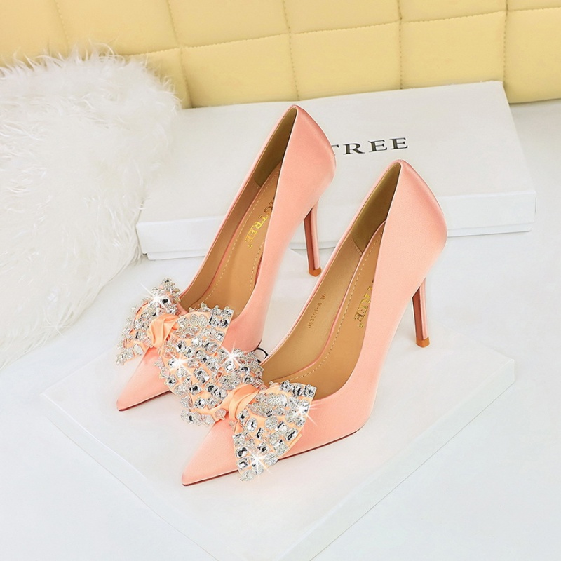 Low satin high-heeled shoes fine-root shoes for women